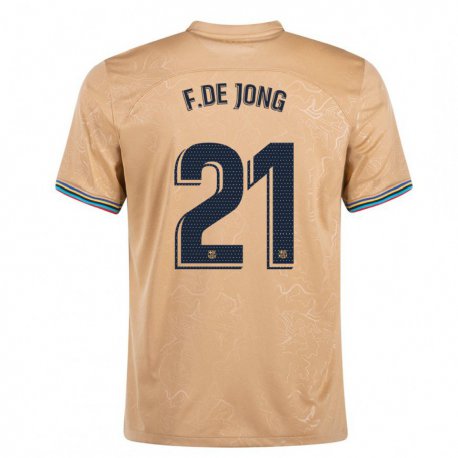 Kandiny Deti Frenkie De Jong #21 Zlato Dresy Idegenbeli Csapatmez 2022/23 Triĭká