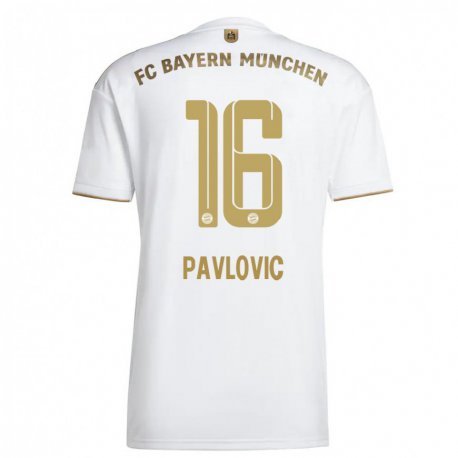 Kandiny Deti Aleksandar Pavlovic #16 Biele Zlato Dresy Idegenbeli Csapatmez 2022/23 Triĭká