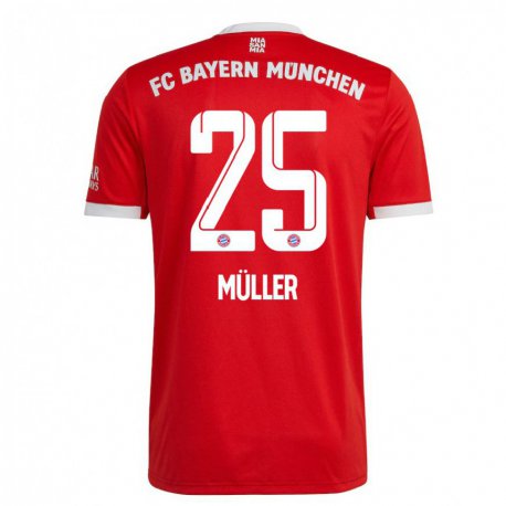 Kandiny Muži Thomas Muller #25 Neón Červená Biela Dresy Hazai Csapatmez 2022/23 Triĭká