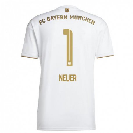 Kandiny Muži Manuel Neuer #1 Biele Zlato Dresy Idegenbeli Csapatmez 2022/23 Triĭká