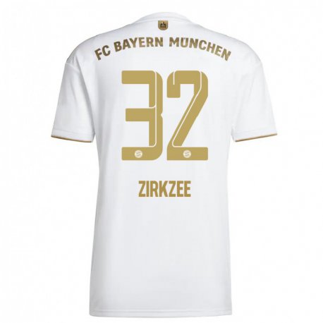 Kandiny Muži Joshua Zirkzee #32 Biele Zlato Dresy Idegenbeli Csapatmez 2022/23 Triĭká
