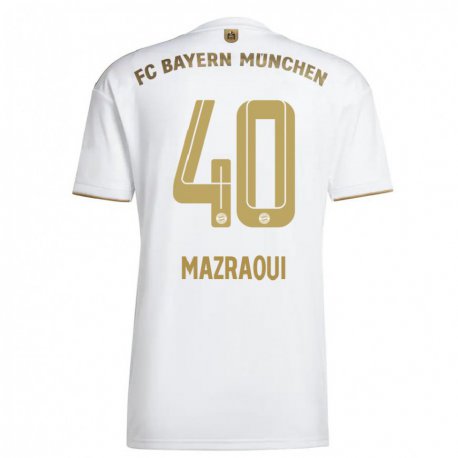 Kandiny Muži Noussair Mazraoui #40 Biele Zlato Dresy Idegenbeli Csapatmez 2022/23 Triĭká