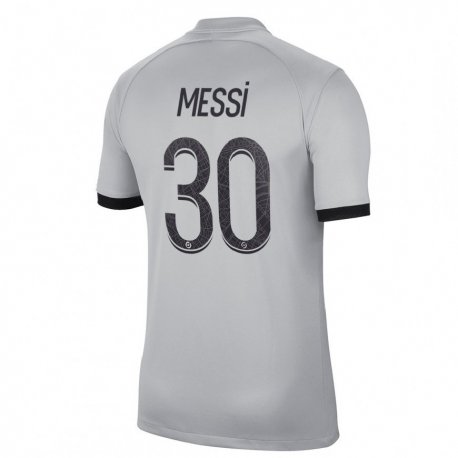 Kandiny Muži Lionel Messi #30 Šedá Dresy Idegenbeli Csapatmez 2022/23 Triĭká