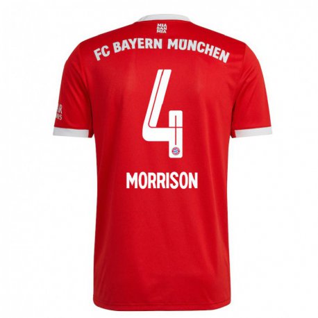 Kandiny Ženy Liam Morrison #4 Neón Červená Biela Dresy Hazai Csapatmez 2022/23 Triĭká