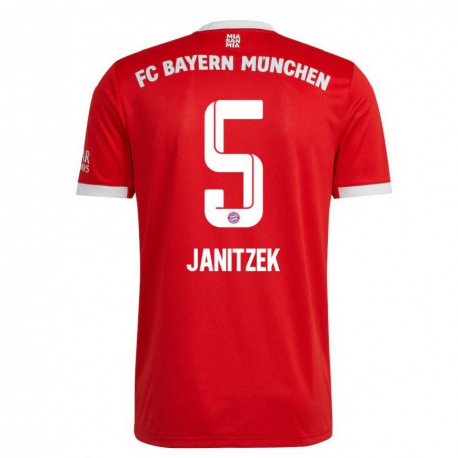 Kandiny Ženy Justin Janitzek #5 Neón Červená Biela Dresy Hazai Csapatmez 2022/23 Triĭká