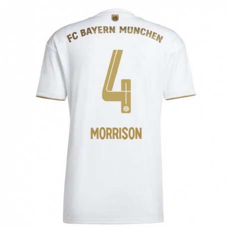 Kandiny Ženy Liam Morrison #4 Biele Zlato Dresy Idegenbeli Csapatmez 2022/23 Triĭká