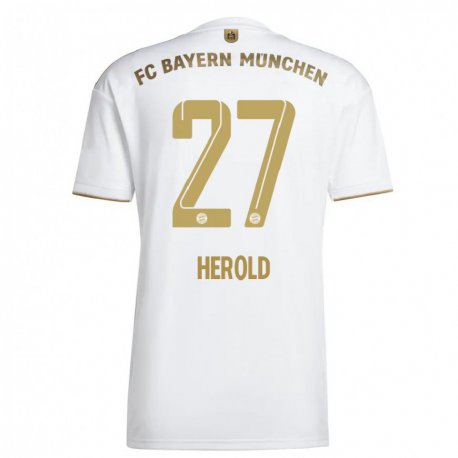 Kandiny Ženy David Herold #27 Biele Zlato Dresy Idegenbeli Csapatmez 2022/23 Triĭká