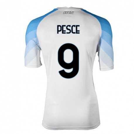 Kandiny Ženy Antonio Pesce #9 Biela Nebeská Modrá Dresy Idegenbeli Csapatmez 2022/23 Triĭká