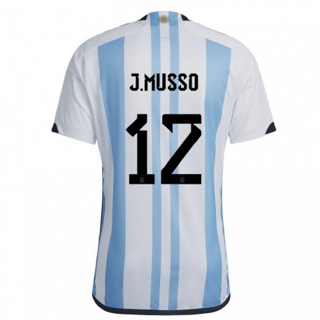 Kandiny Deti Argentínske Juan Musso #12 Biela Nebeská Modrá Dresy Hazai Csapatmez 22-24 Triĭká
