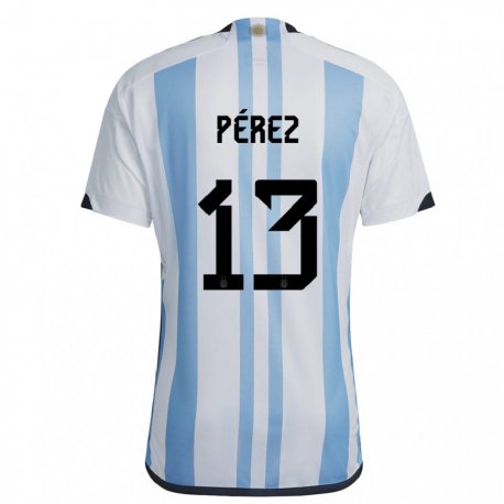 Kandiny Deti Argentínske Nehuen Perez #13 Biela Nebeská Modrá Dresy Hazai Csapatmez 22-24 Triĭká