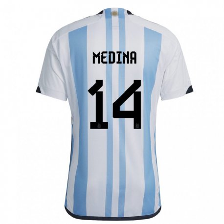 Kandiny Deti Argentínske Facundo Medina #14 Biela Nebeská Modrá Dresy Hazai Csapatmez 22-24 Triĭká