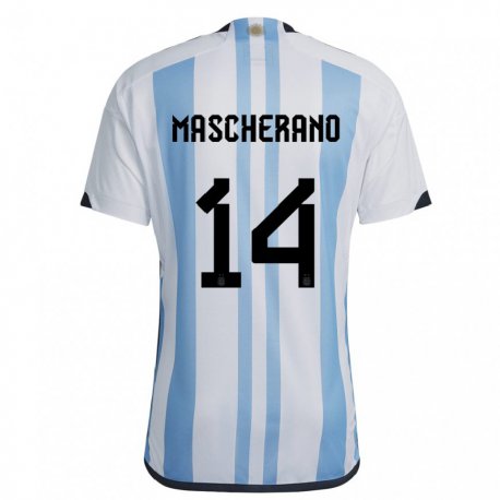 Kandiny Deti Argentínske Javier Mascherano #14 Biela Nebeská Modrá Dresy Hazai Csapatmez 22-24 Triĭká