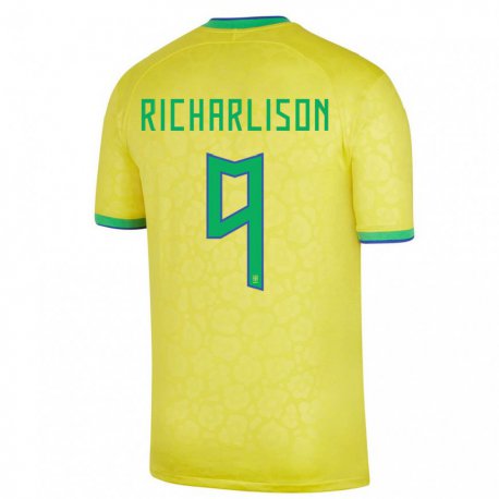 Kandiny Deti Brazílske Richarlison #9 žltá Dresy Hazai Csapatmez 22-24 Triĭká