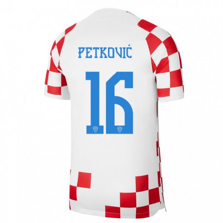 Kandiny Deti Chorvátske Bruno Petkovic #16 Červená Biela Dresy Hazai Csapatmez 22-24 Triĭká