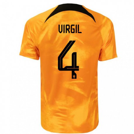 Kandiny Deti Holandské Virgil Van Dijk #4 Oranžový Laser Dresy Hazai Csapatmez 22-24 Triĭká
