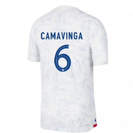 Kandiny Deti Francúzske Eduardo Camavinga #6 Biela Modrá Dresy Idegenbeli Csapatmez 22-24 Triĭká