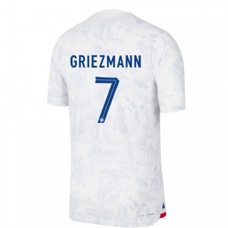Kandiny Deti Francúzske Antoine Griezmann #7 Biela Modrá Dresy Idegenbeli Csapatmez 22-24 Triĭká