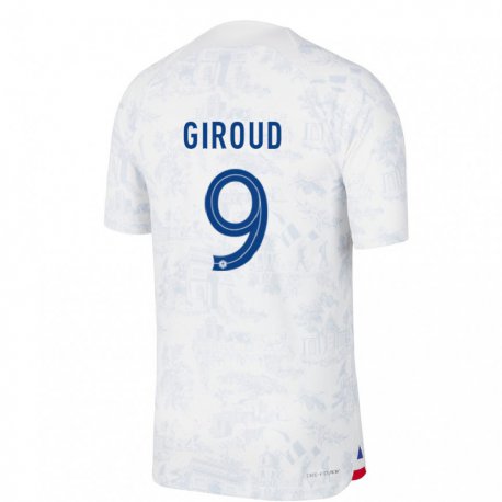 Kandiny Deti Francúzske Olivier Giroud #9 Biela Modrá Dresy Idegenbeli Csapatmez 22-24 Triĭká