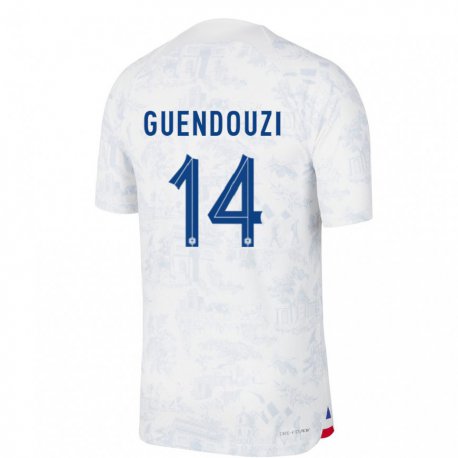 Kandiny Deti Francúzske Matteo Guendouzi #14 Biela Modrá Dresy Idegenbeli Csapatmez 22-24 Triĭká