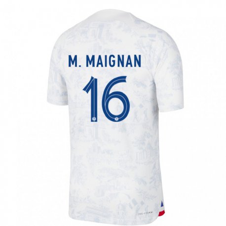 Kandiny Deti Francúzske Mike Maignan #16 Biela Modrá Dresy Idegenbeli Csapatmez 22-24 Triĭká