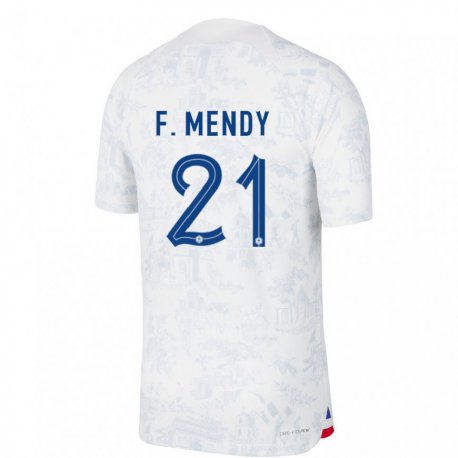 Kandiny Deti Francúzske Ferland Mendy #21 Biela Modrá Dresy Idegenbeli Csapatmez 22-24 Triĭká