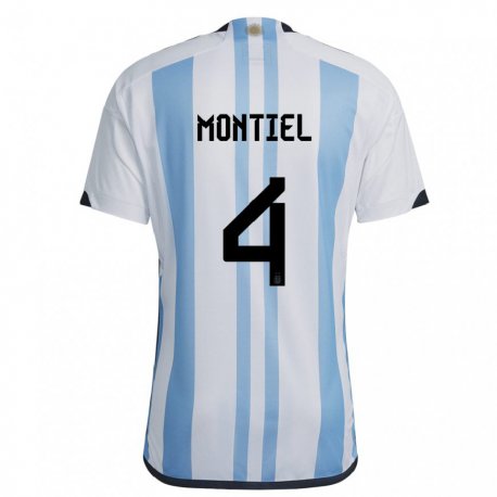 Kandiny Muži Argentínske Gonzalo Montiel #4 Biela Nebeská Modrá Dresy Hazai Csapatmez 22-24 Triĭká