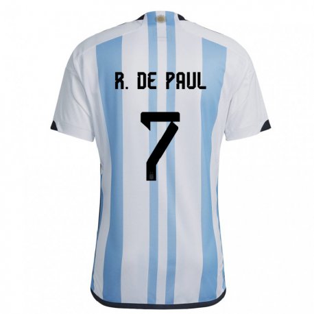 Kandiny Muži Argentínske Rodrigo De Paul #7 Biela Nebeská Modrá Dresy Hazai Csapatmez 22-24 Triĭká