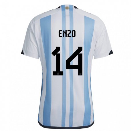 Kandiny Muži Argentínske Enzo Fernandez #14 Biela Nebeská Modrá Dresy Hazai Csapatmez 22-24 Triĭká