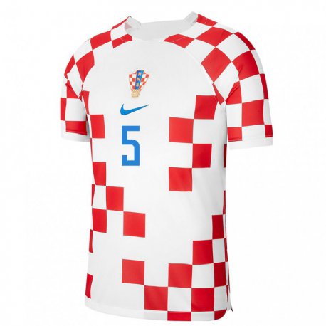 Kandiny Muži Chorvátske Martin Erlic #5 Červená Biela Dresy Hazai Csapatmez 22-24 Triĭká