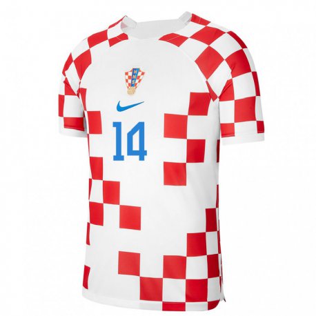 Kandiny Muži Chorvátske Luka Ivanusec #14 Červená Biela Dresy Hazai Csapatmez 22-24 Triĭká
