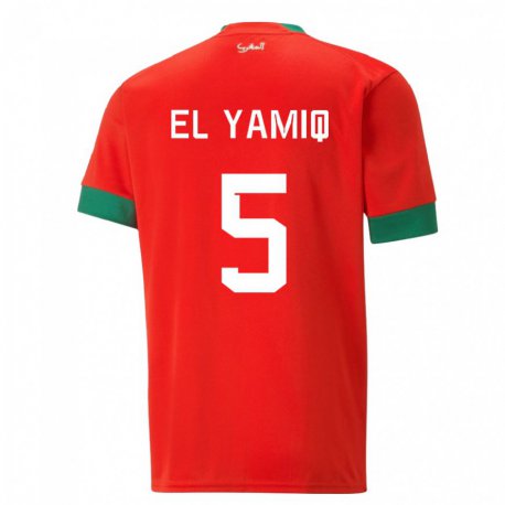 Kandiny Muži Marocké Jawad El Yamiq #5 Červená Dresy Hazai Csapatmez 22-24 Triĭká