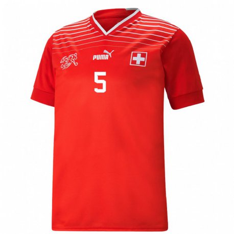 Kandiny Muži Švajčiarske Cedric Itten #5 Červená Dresy Hazai Csapatmez 22-24 Triĭká