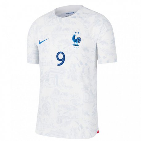 Kandiny Muži Francúzske Olivier Giroud #9 Biela Modrá Dresy Idegenbeli Csapatmez 22-24 Triĭká