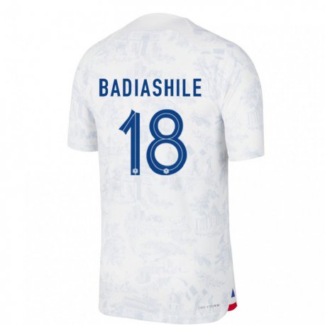 Kandiny Muži Francúzske Benoit Badiashile #18 Biela Modrá Dresy Idegenbeli Csapatmez 22-24 Triĭká