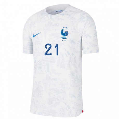 Kandiny Muži Francúzske Ferland Mendy #21 Biela Modrá Dresy Idegenbeli Csapatmez 22-24 Triĭká
