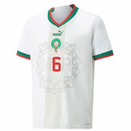 Kandiny Muži Marocké Romain Saiss #6 Biely Dresy Idegenbeli Csapatmez 22-24 Triĭká