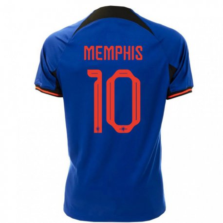Kandiny Muži Holandské Memphis Depay #10 Kráľovská Modrá Dresy Idegenbeli Csapatmez 22-24 Triĭká