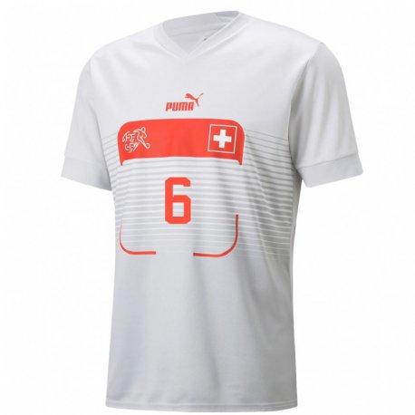 Kandiny Muži Švajčiarske Denis Zakaria #6 Biely Dresy Idegenbeli Csapatmez 22-24 Triĭká