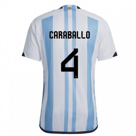 Kandiny Deti Argentínske Brian Caraballo #4 Biela Nebeská Modrá Dresy Hazai Csapatmez 22-24 Triĭká