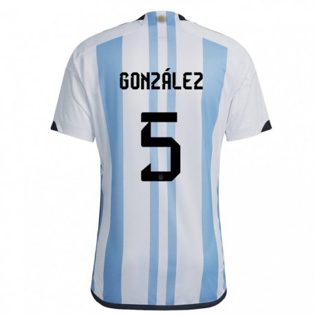 Kandiny Deti Argentínske Maximiliano Gonzalez #5 Biela Nebeská Modrá Dresy Hazai Csapatmez 22-24 Triĭká