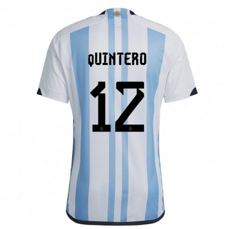 Kandiny Deti Argentínske Valentino Quintero #12 Biela Nebeská Modrá Dresy Hazai Csapatmez 22-24 Triĭká