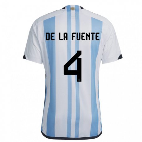 Kandiny Deti Argentínske Hernan De La Fuente #4 Biela Nebeská Modrá Dresy Hazai Csapatmez 22-24 Triĭká