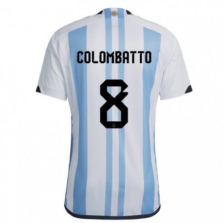 Kandiny Deti Argentínske Santiago Colombatto #8 Biela Nebeská Modrá Dresy Hazai Csapatmez 22-24 Triĭká