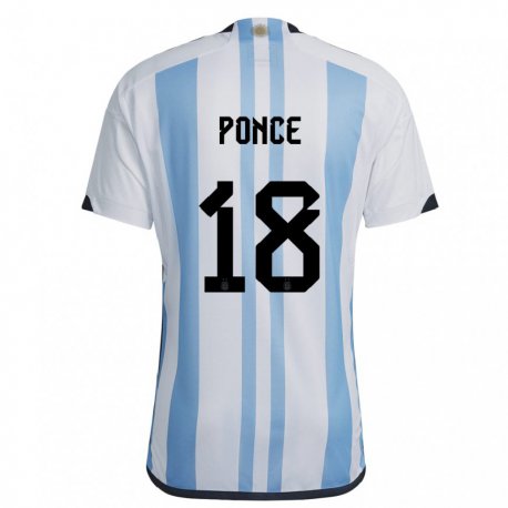 Kandiny Deti Argentínske Ezequiel Ponce #18 Biela Nebeská Modrá Dresy Hazai Csapatmez 22-24 Triĭká