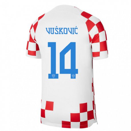 Kandiny Deti Chorvátske Mario Vuskovic #14 Červená Biela Dresy Hazai Csapatmez 22-24 Triĭká
