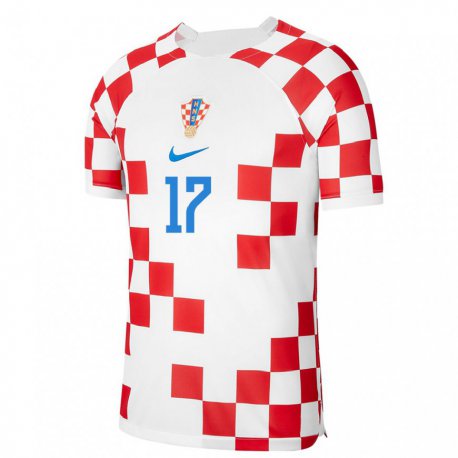 Kandiny Deti Chorvátske Roko Brajkovic #17 Červená Biela Dresy Hazai Csapatmez 22-24 Triĭká