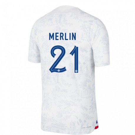 Kandiny Deti Francúzske Quentin Merlin #21 Biela Modrá Dresy Idegenbeli Csapatmez 22-24 Triĭká