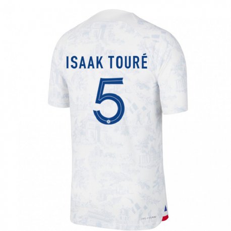Kandiny Deti Francúzske Souleymane Isaak Toure #5 Biela Modrá Dresy Idegenbeli Csapatmez 22-24 Triĭká