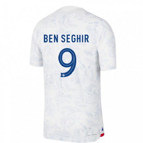 Kandiny Deti Francúzske Salim Ben Seghir #9 Biela Modrá Dresy Idegenbeli Csapatmez 22-24 Triĭká