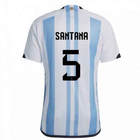 Kandiny Muži Argentínske Vanesa Santana #5 Biela Nebeská Modrá Dresy Hazai Csapatmez 22-24 Triĭká